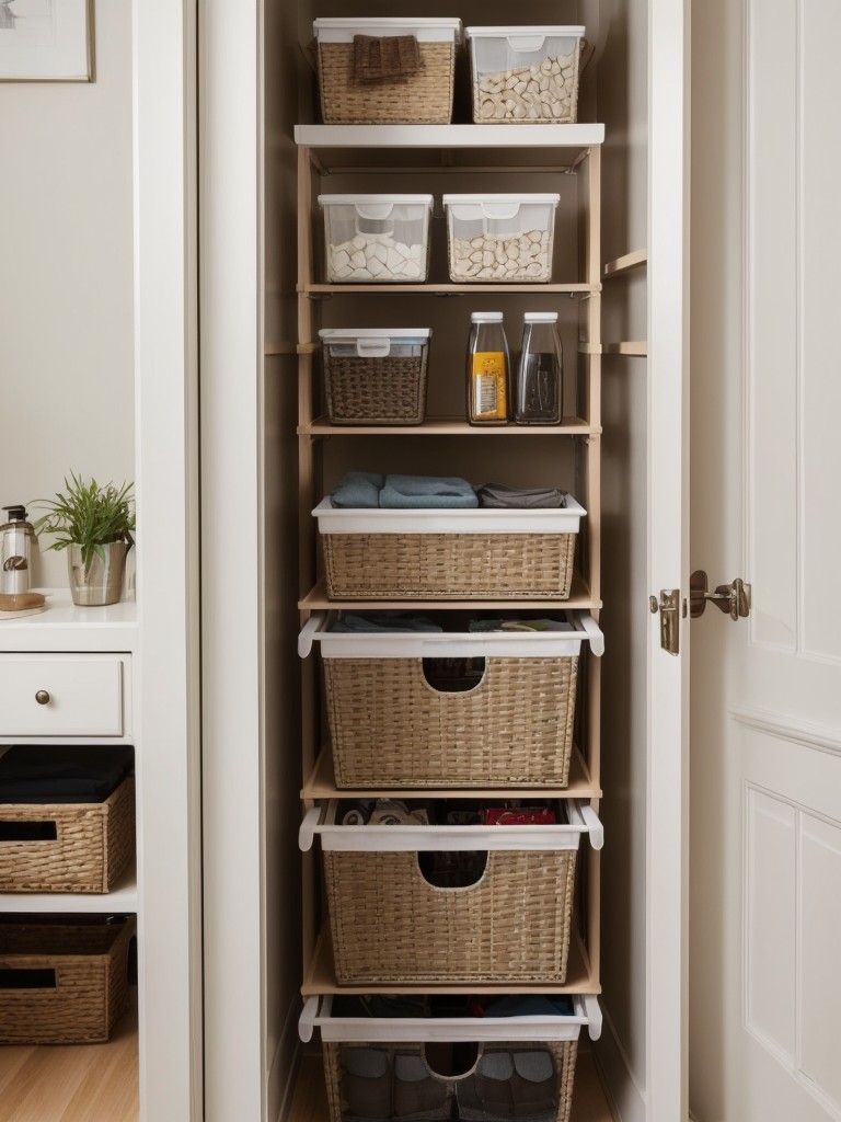 Smart organization ideas for small apartment closets, including stackable storage bins and hanging organizers.