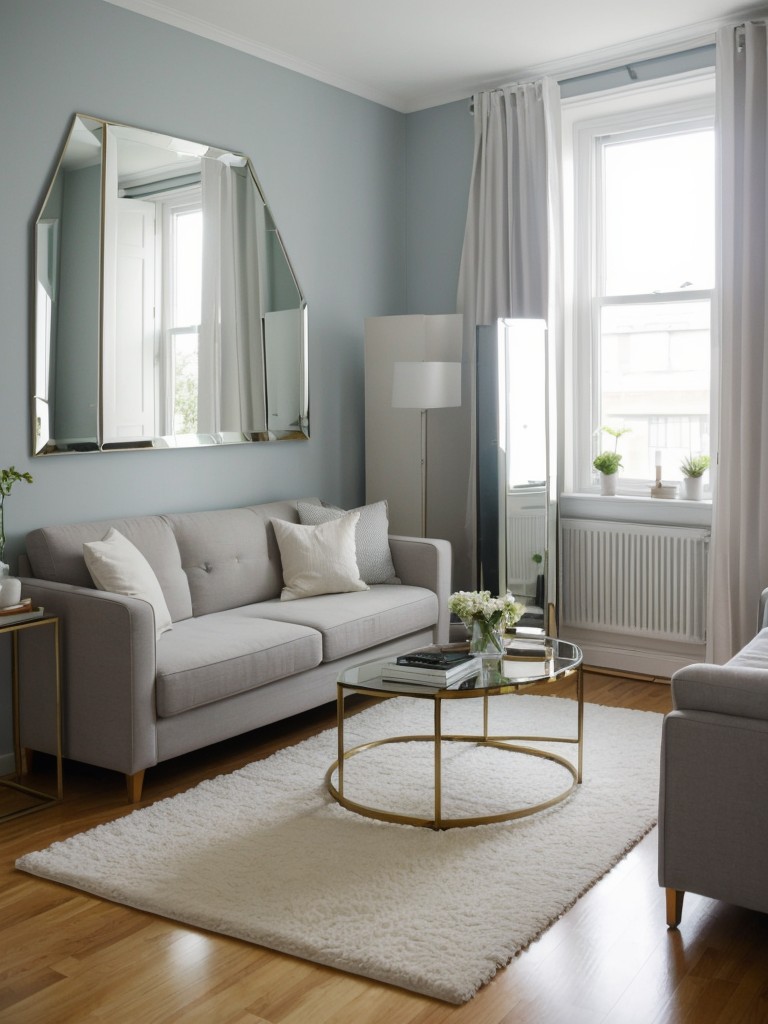 Tips for decorating a small apartment to create the illusion of a larger space, such as using mirrors and light colors.