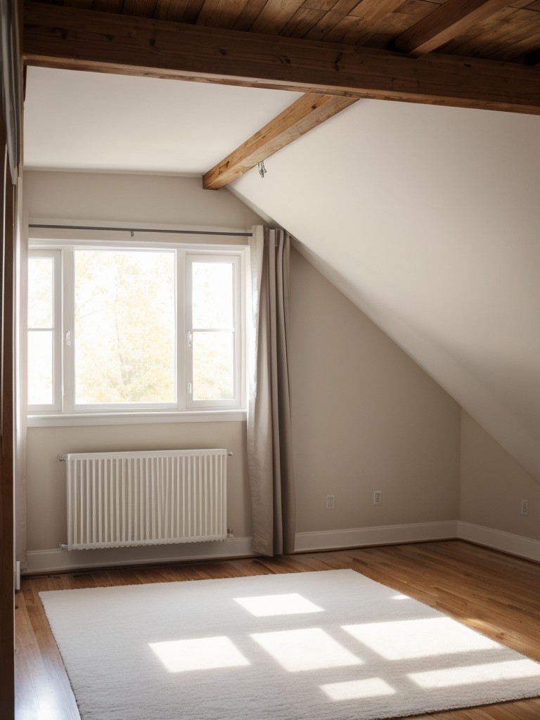 Hang curtains or drapes from ceiling to floor to create the illusion of higher ceilings in a small attic apartment.