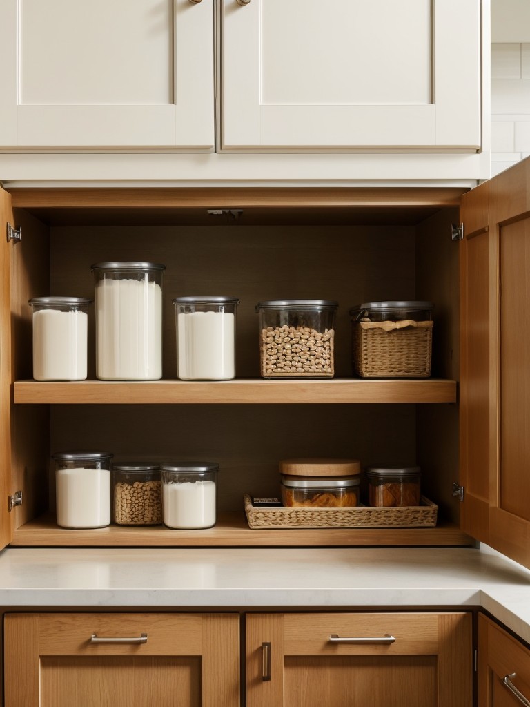 Utilize open shelving in the kitchen area to display and store kitchenware, freeing up cabinet space for other essentials.