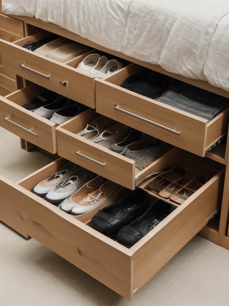 Incorporate clever storage solutions like under-bed storage drawers or hanging shoe organizers.