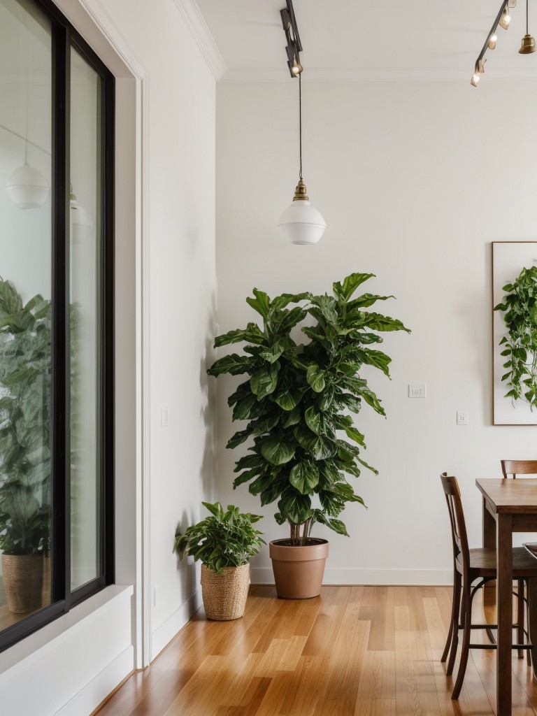 Use wall-mounted or hanging plants to add greenery without taking up valuable floor space.