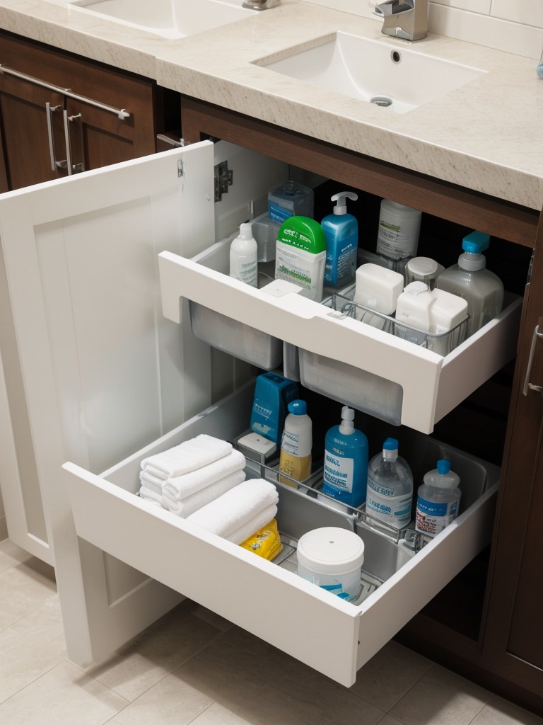 Utilize under-the-sink storage in the bathroom for storing toiletries and cleaning supplies.