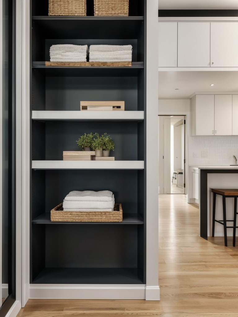Utilize vertical space with floor-to-ceiling shelving or wall-mounted storage units.