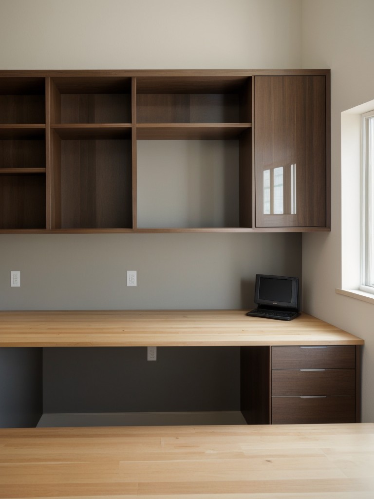 Install a wall-mounted desk that can be folded away when not in use to maximize workspace.