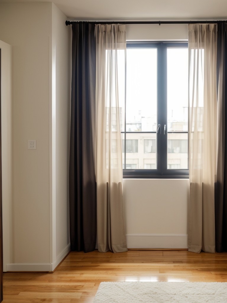Use curtains or room dividers to create separate areas within the apartment, adding depth.