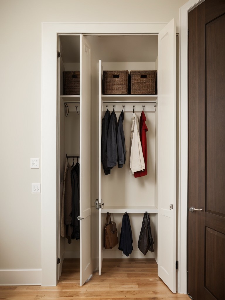 Utilize the space behind doors for additional storage, such as hanging hooks or wall-mounted racks.