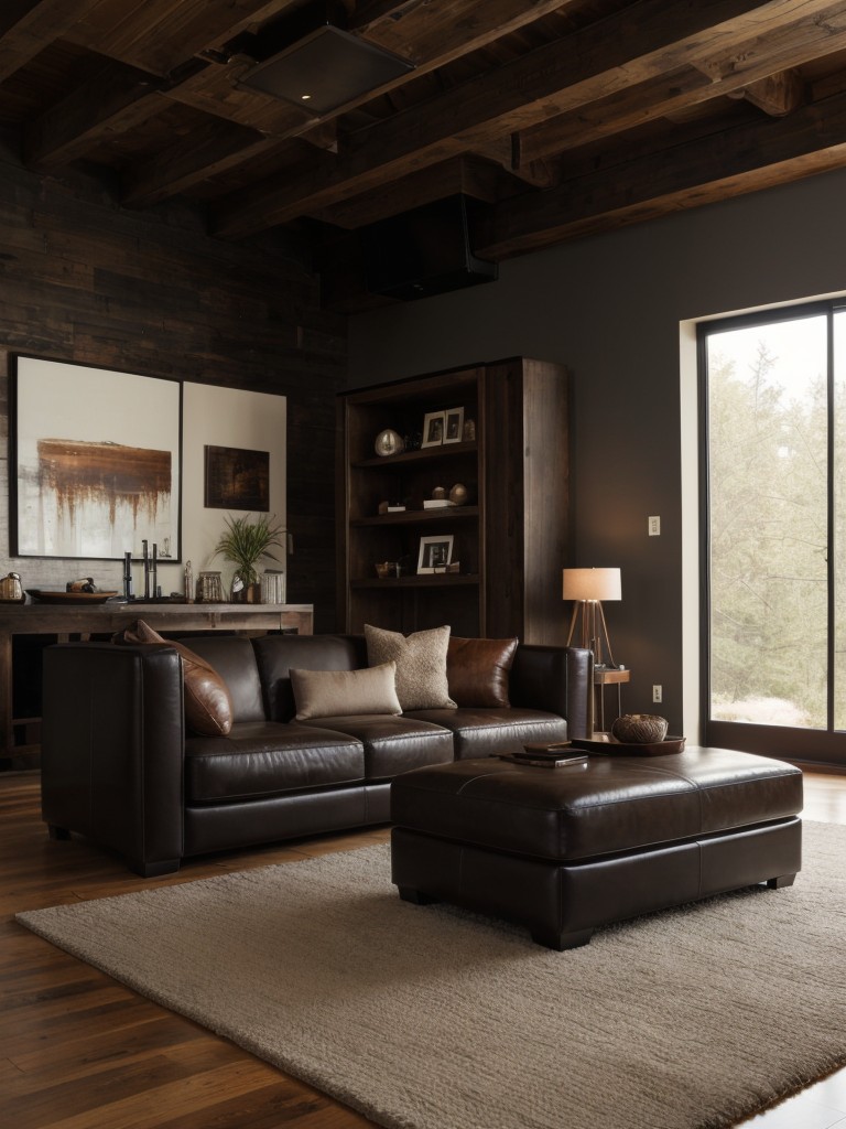 Create a masculine vibe by incorporating leather accents, dark woods, and rich neutral hues throughout your apartment.