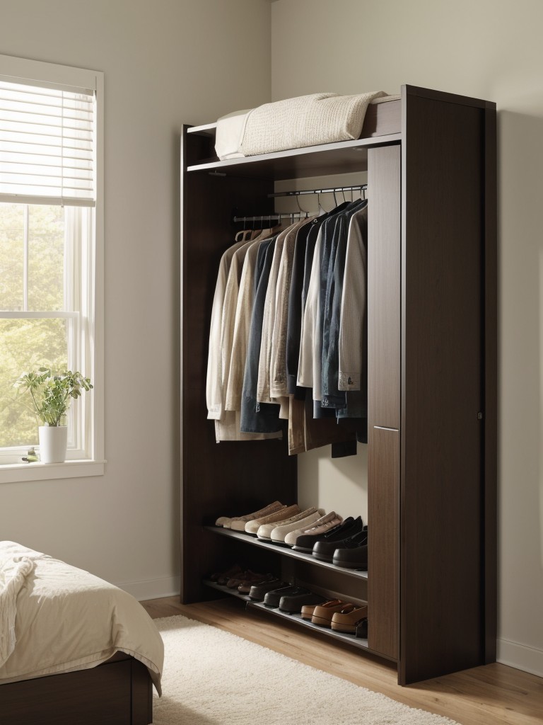 Maximize storage space with innovative solutions, like vertical shelves, under-bed storage, or hanging racks for shoes and clothes.