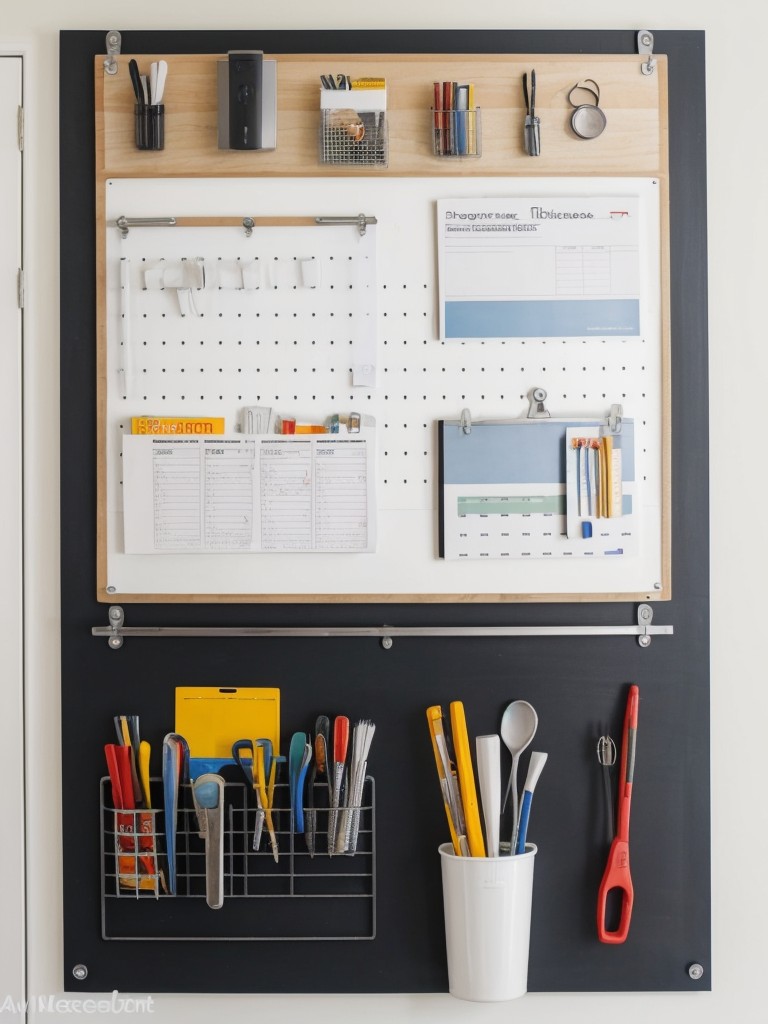 Utilize wall space for functional decor, such as a pegboard for organizing tools or a magnetic board for displaying notes and reminders.