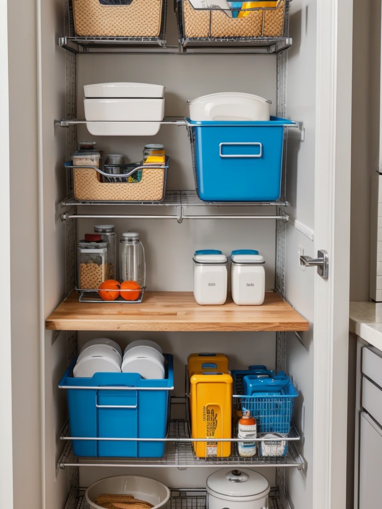 DIY small appliance storage solutions for small apartments, like using wire baskets to store kitchen appliances or a pegboard to hang tools.