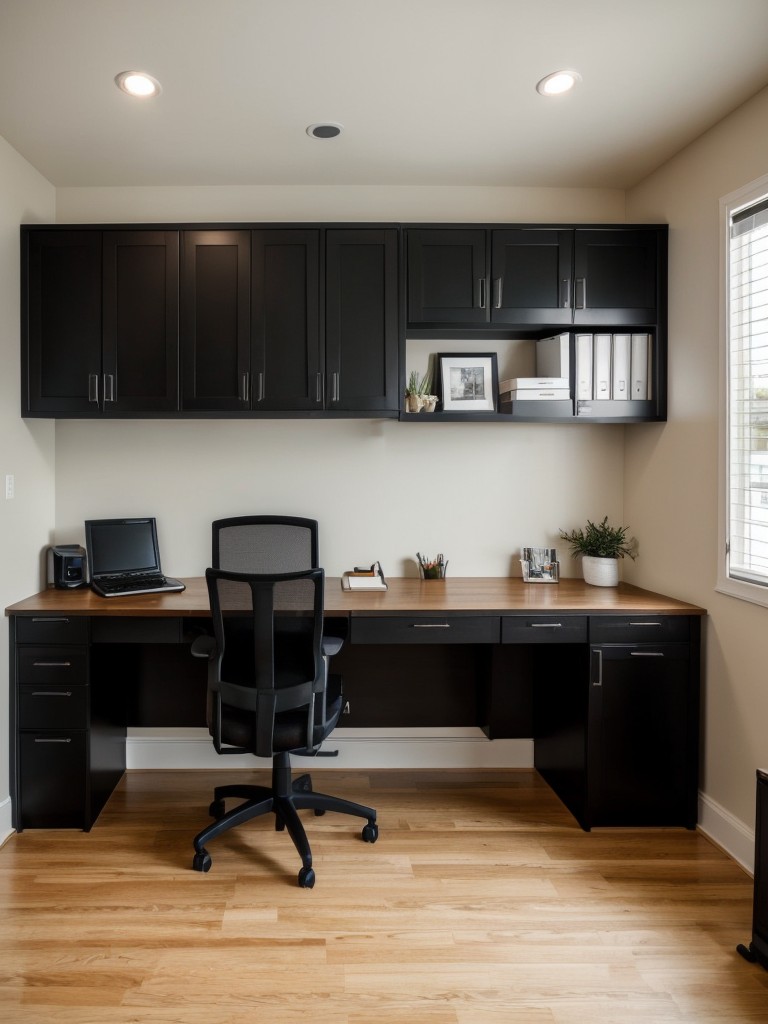 Install a stylish and functional home office space, complete with ample storage, a comfortable desk, and good lighting, to ensure productivity while working from home.