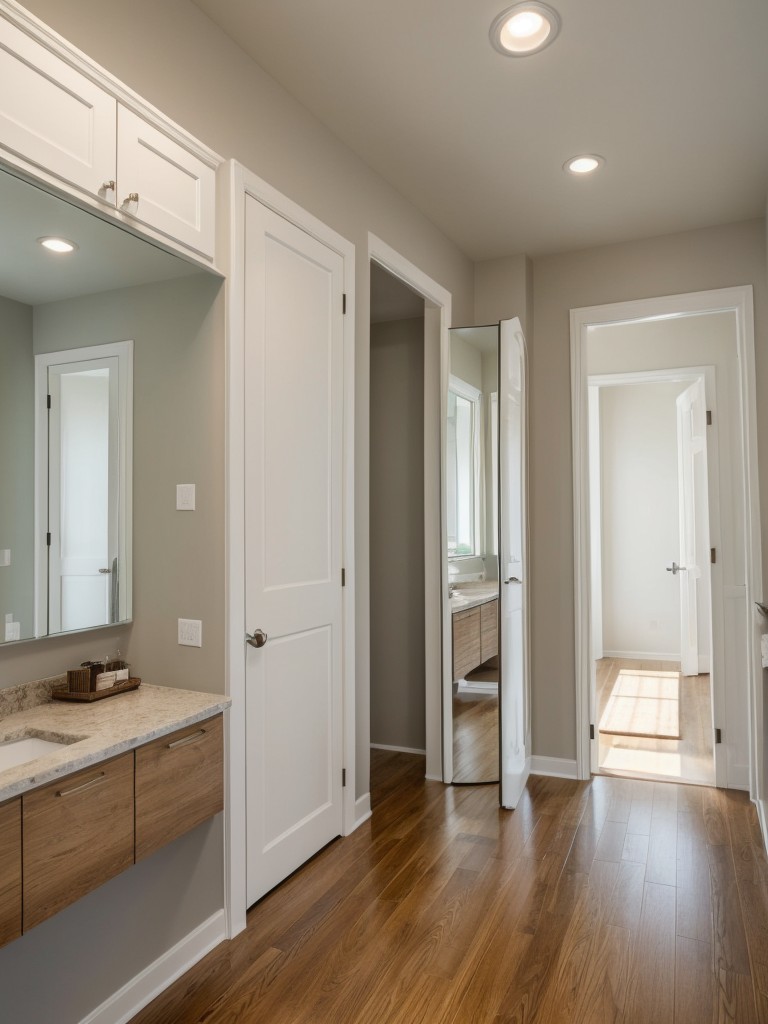 Use mirrors strategically to create an illusion of larger space and reflect the natural light, particularly in smaller areas or narrow corridors.