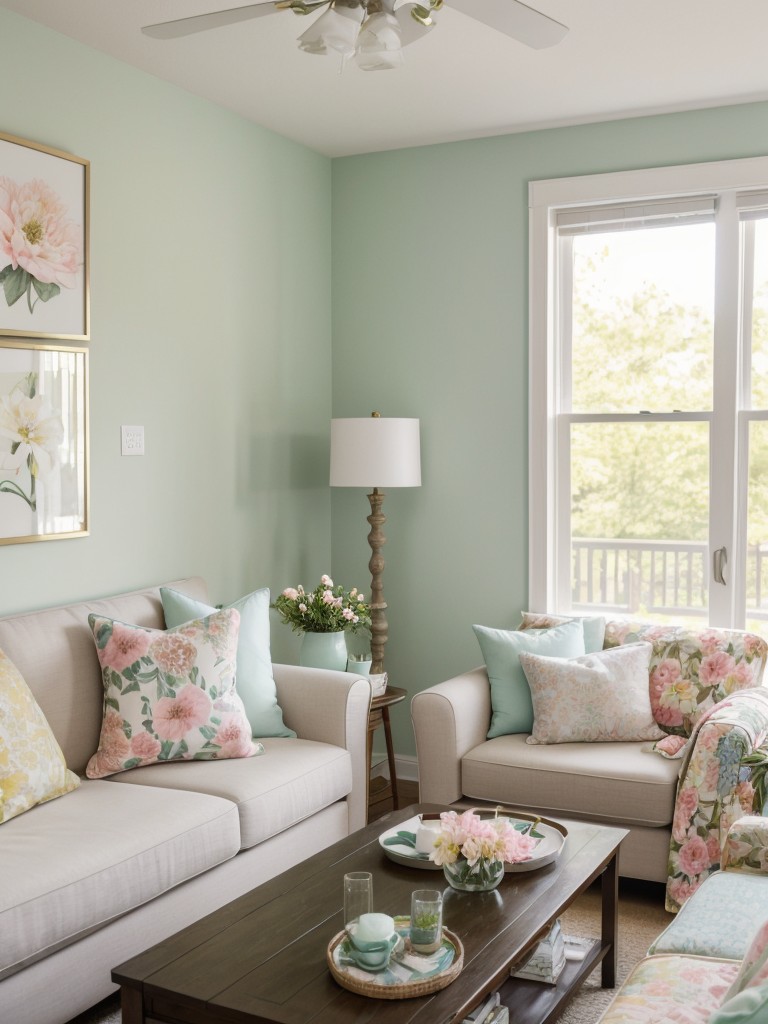 Enhance the communal spaces with spring-themed visual displays, incorporating fresh flowers, colorful decorative pillows, and pastel accents to create a welcoming atmosphere.