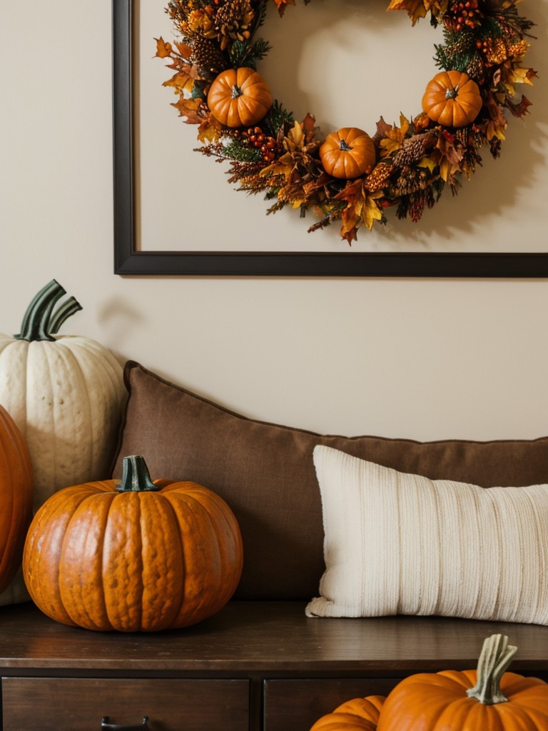 Add decorative pumpkins, autumn wreaths, and fall-inspired artwork to create a festive atmosphere.