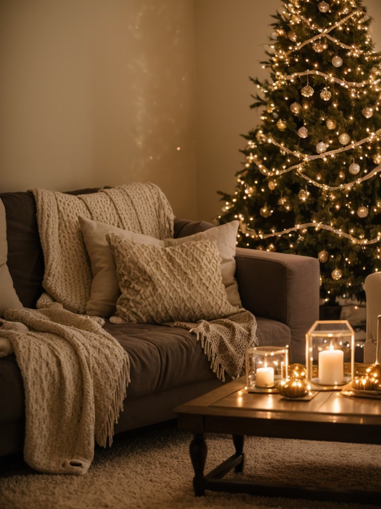 Embrace the magic of twinkle lights to add a warm and whimsical glow to your apartment during the cozy fall evenings.