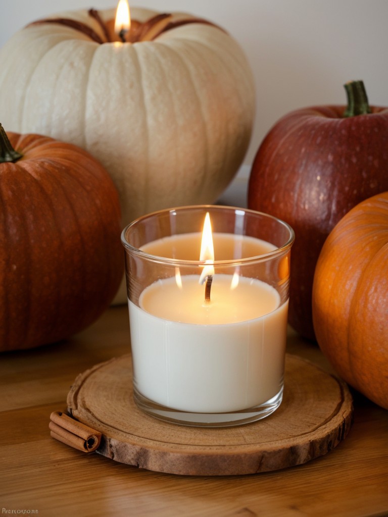 Enhance the ambiance with scented candles in cozy fragrances like cinnamon, apple pie, or pumpkin spice.