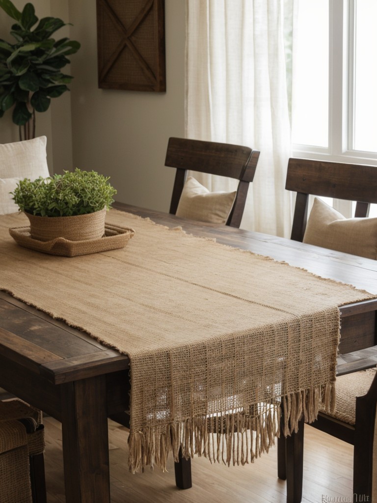 Incorporate natural textiles like burlap or woven materials for table runners, curtains, or accent pieces to add rustic charm.