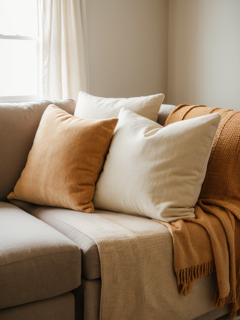 Opt for soft throws and plush pillows in warm seasonal colors to create a snug and inviting interior.