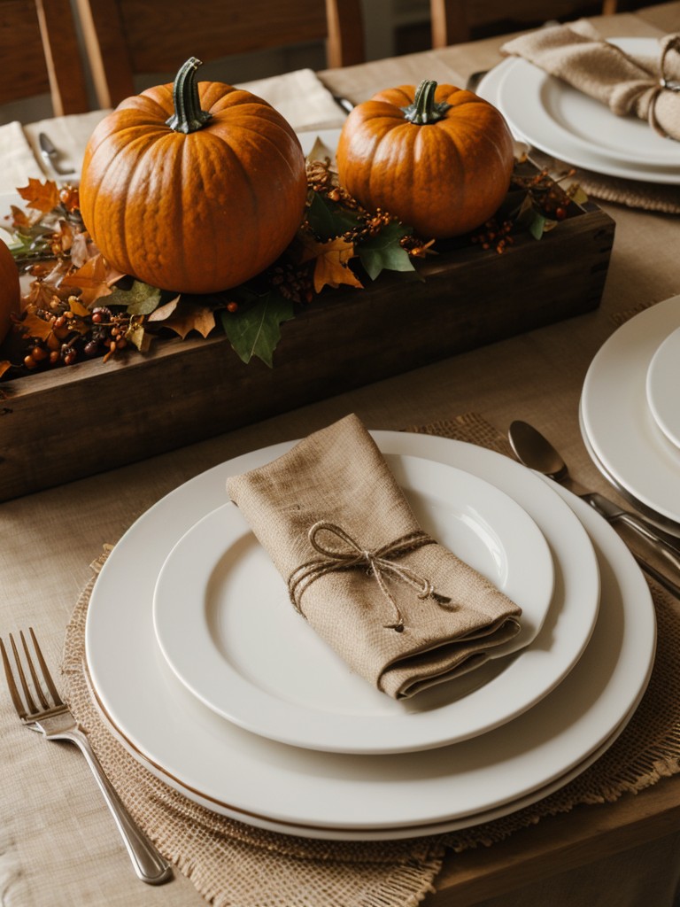 Set a charming fall table with seasonal napkins, a centerpiece made of fall foliage or mini pumpkins, and rustic dinnerware.