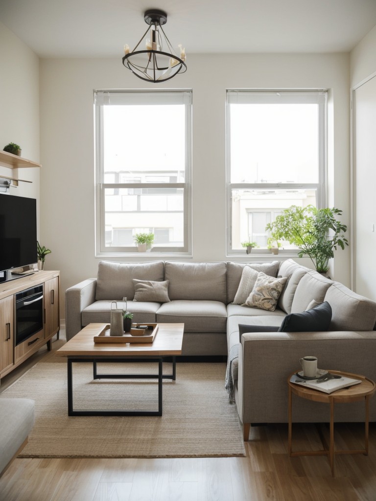 Ideas for arranging furniture in an open concept layout for your first apartment.