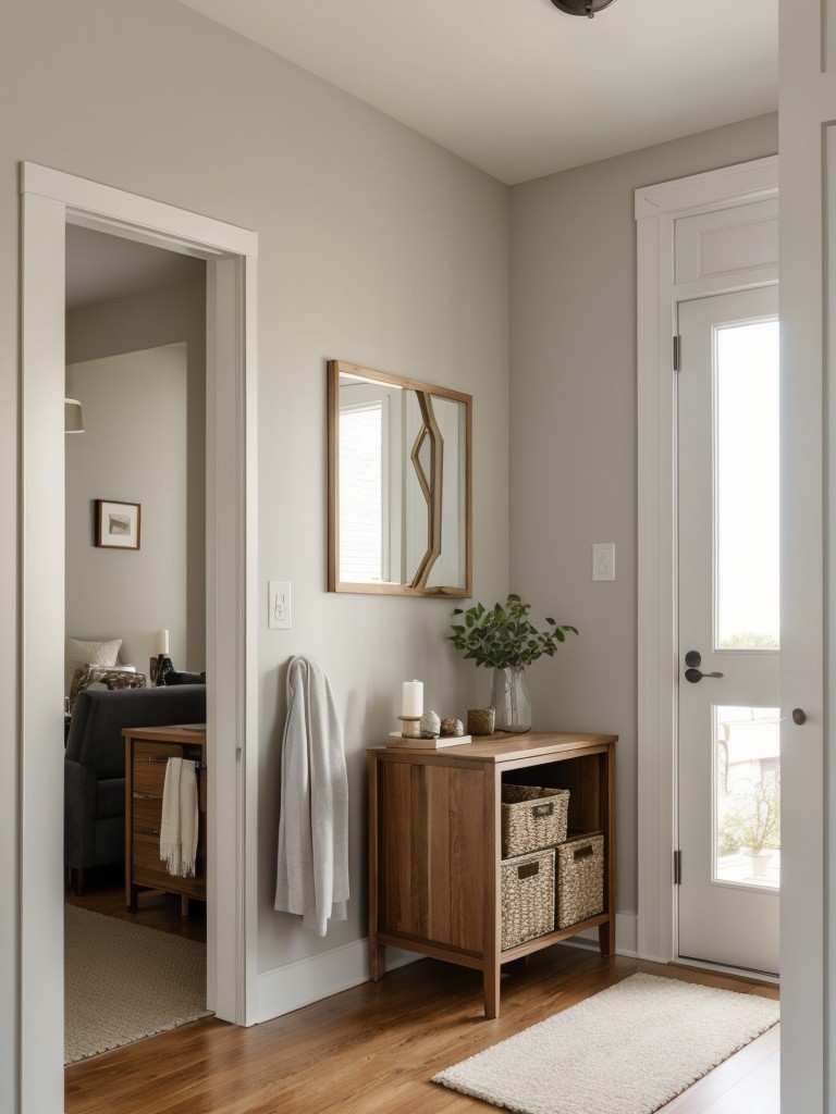 Ideas for creating a welcoming entryway in your first apartment with functional storage and stylish accents.