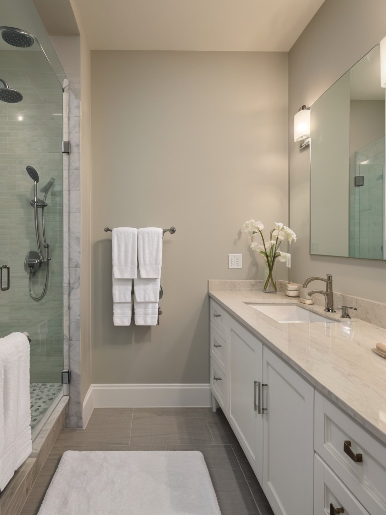 Tips for creating a calming and spa-like bathroom atmosphere in your first apartment.