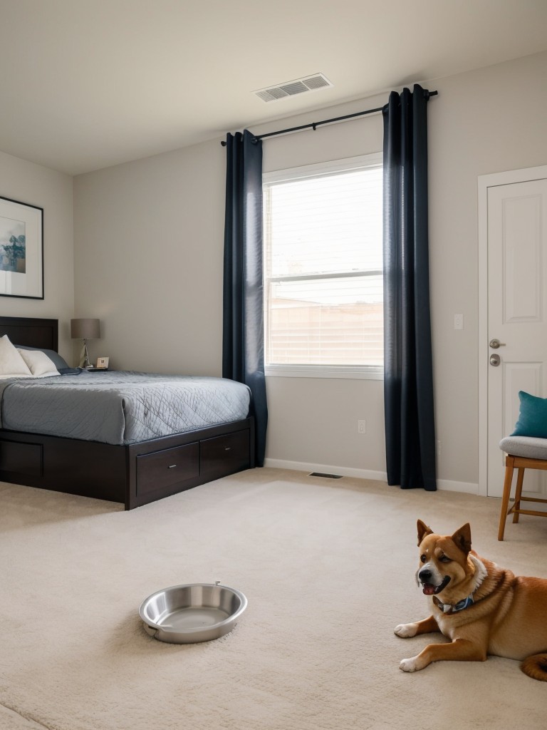 Create a designated pet area within your apartment, complete with a comfortable bed, food and water bowls, and ample space for play.