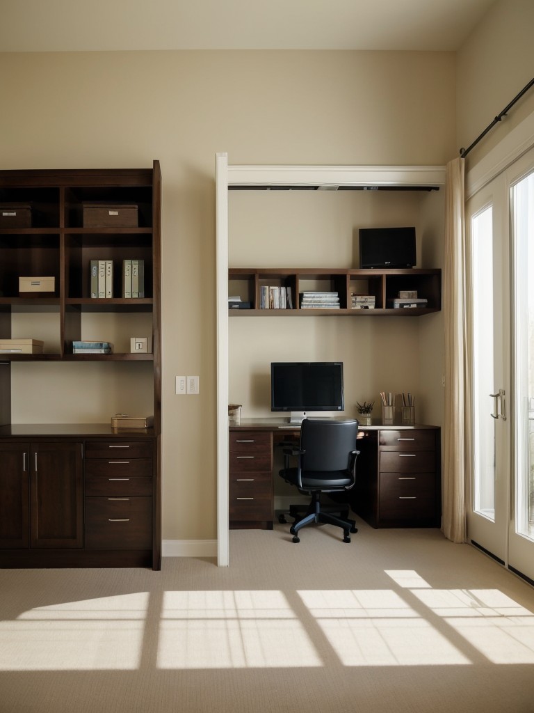 Create a separate space for your home office by utilizing room dividers or screens, allowing for privacy and concentration.