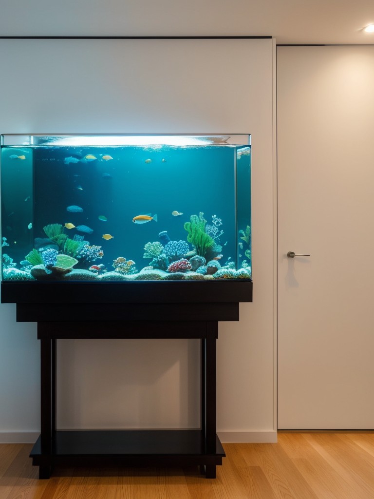 Create a tranquil and Zen-like space in your apartment by incorporating a beautifully designed fish tank with a serene underwater landscape.
