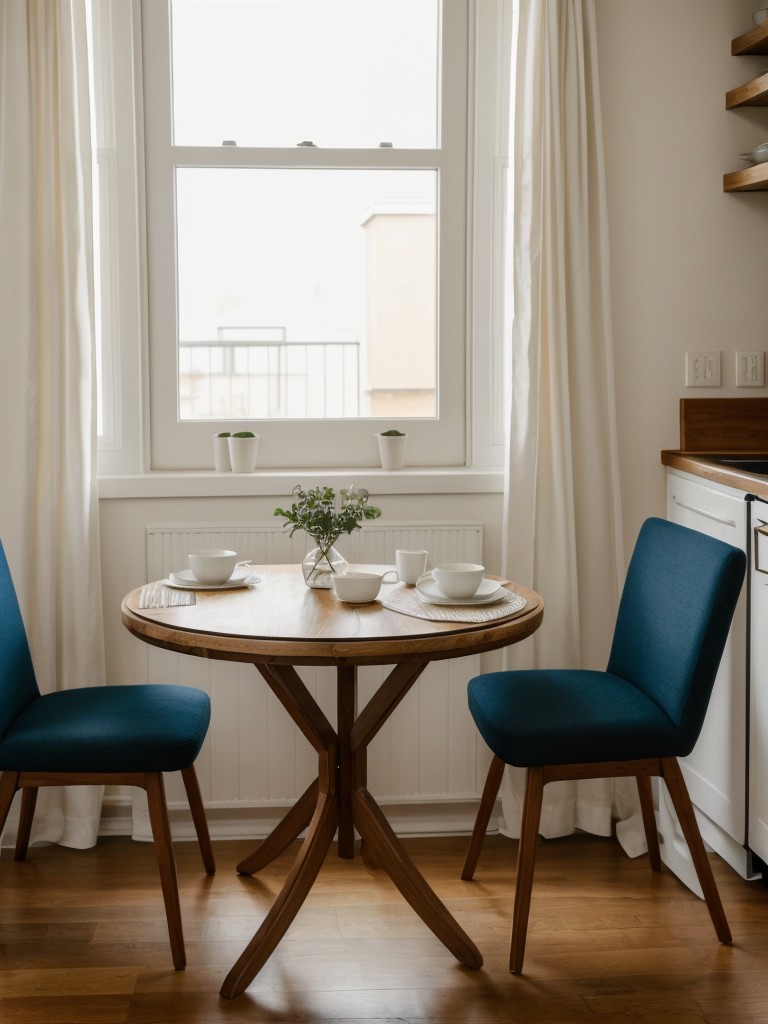 Design a cozy and intimate dining area in your apartment by incorporating a small bistro table, comfortable chairs, and soft lighting.