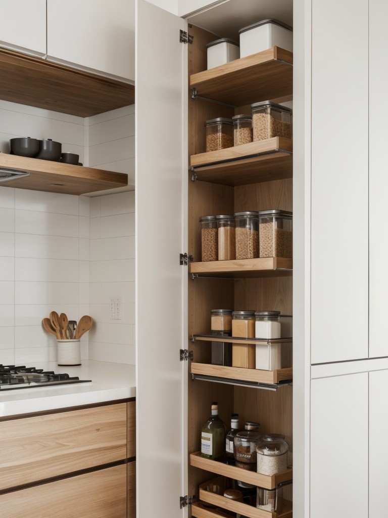 Incorporate sleek and minimalist kitchen cabinets, open shelving, and smart storage solutions to maximize functionality in your apartment's kitchen.