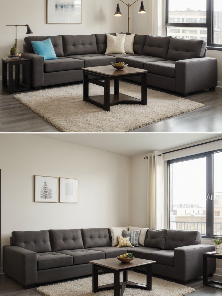 Opt for a versatile and modular seating arrangement in your apartment's living room to accommodate different needs and occasions.