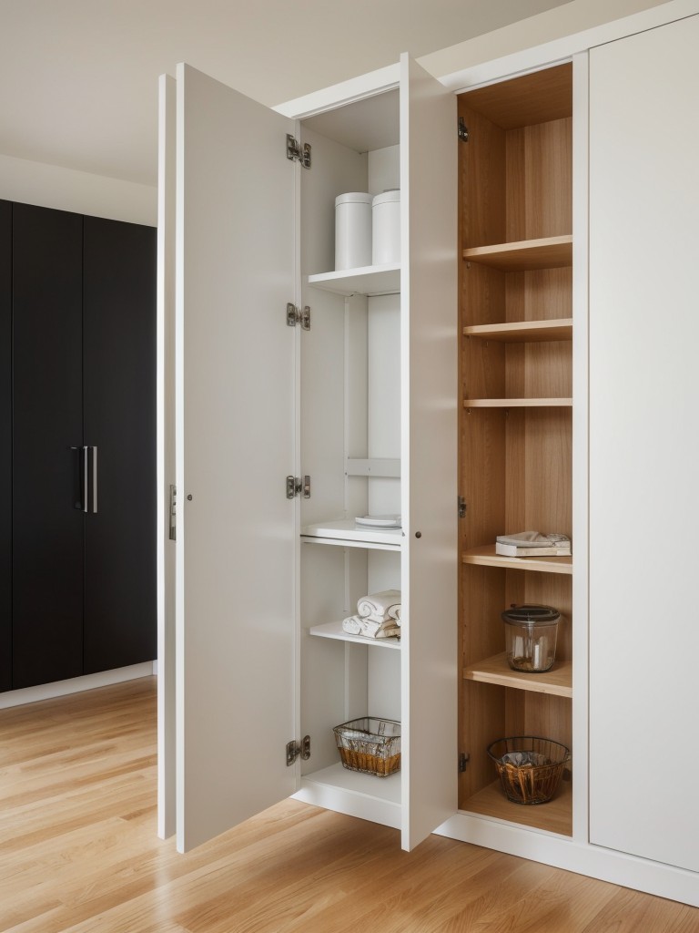 Use smart storage solutions, such as wall-mounted shelves and hidden cabinets, to maintain a clutter-free environment in your minimalist apartment.