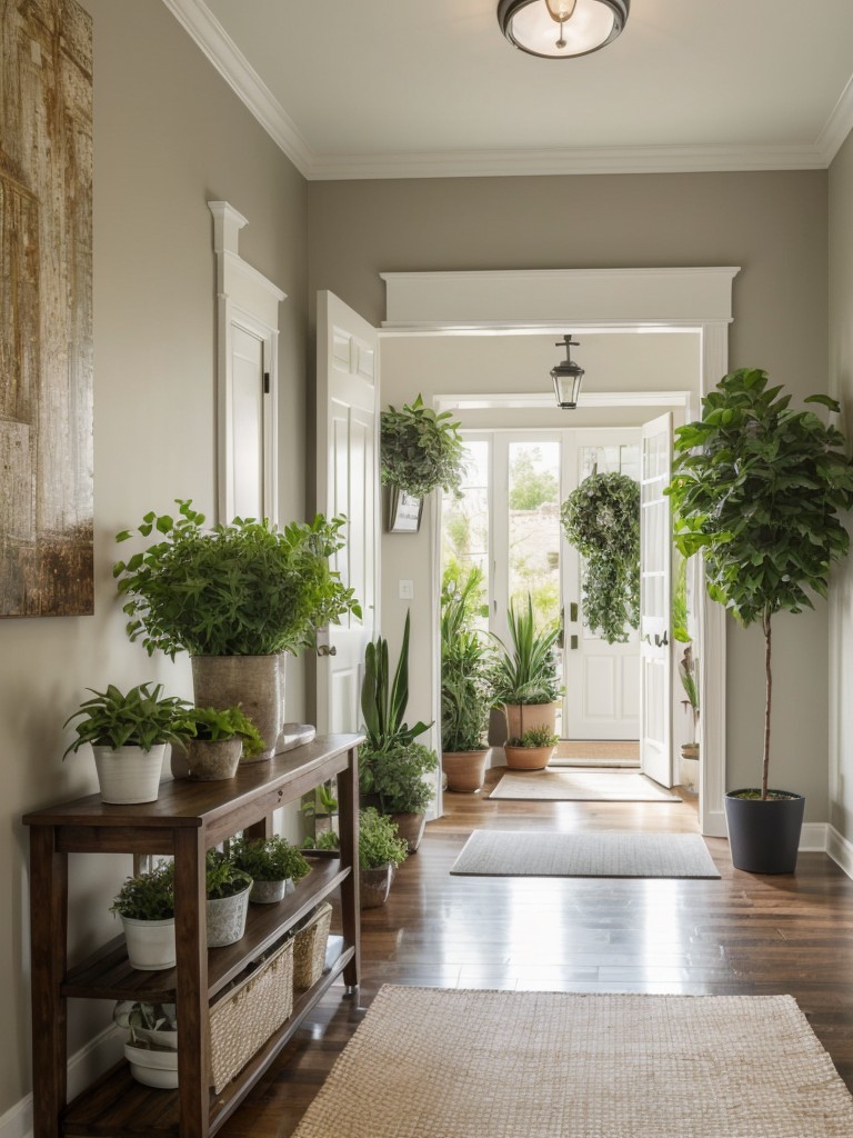 Add a touch of greenery with potted plants or a stylish indoor garden to bring life to your foyer.