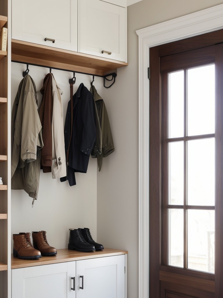 Choose a functional and stylish storage solution, such as a wall-mounted coat rack or a sleek shoe cabinet.