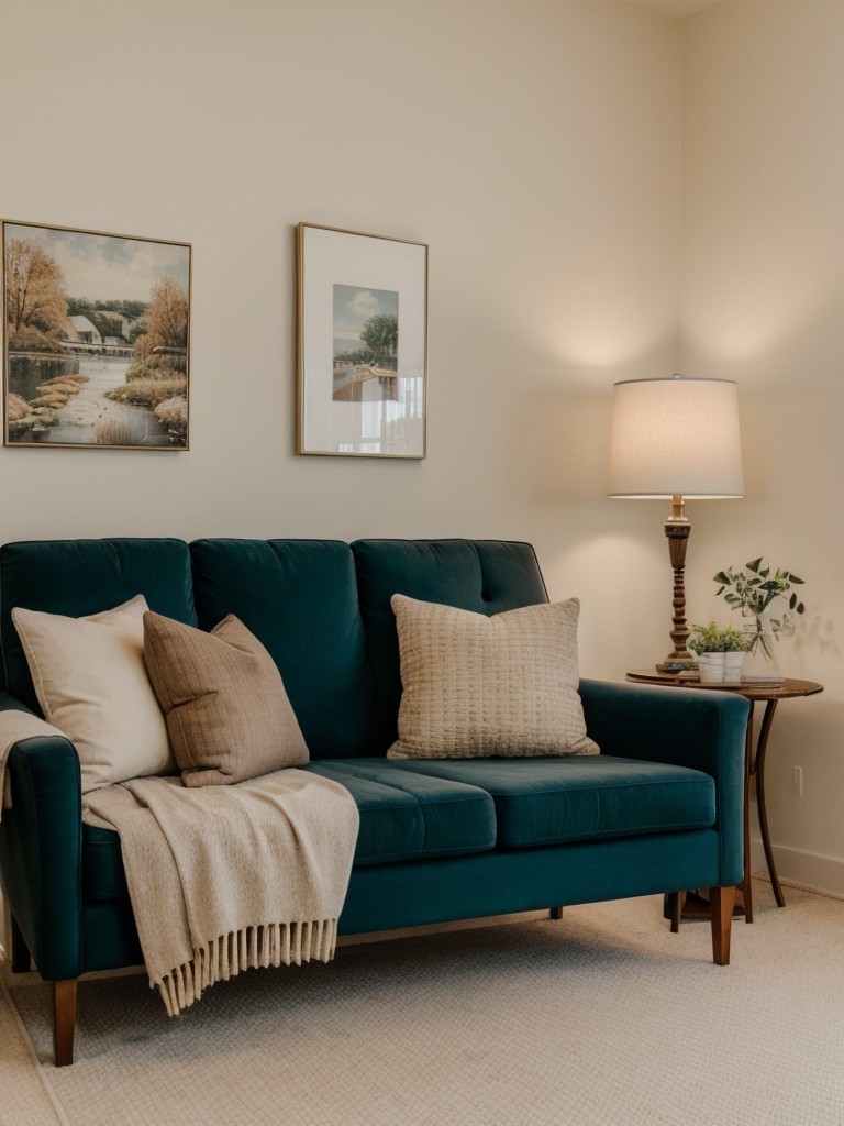 Create a welcoming ambiance with soft lighting, artwork, and a cozy bench or ottoman for seating.