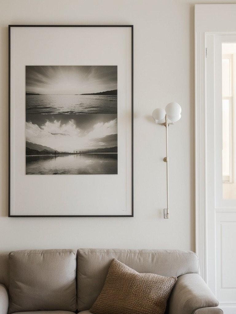 Hang a stunning piece of artwork or a gallery wall to express your personal style and set the tone for your apartment.