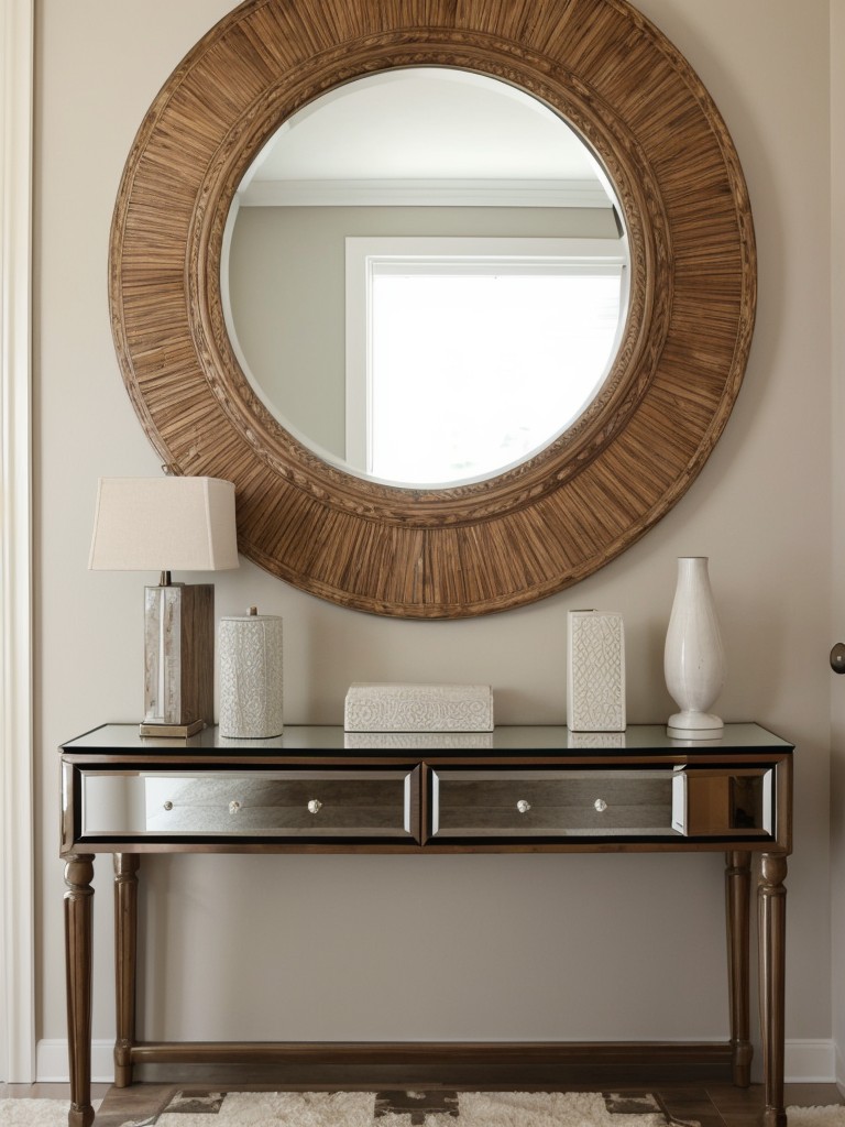 Make a grand entrance with a statement mirror, a chic console table, and a stylish area rug.