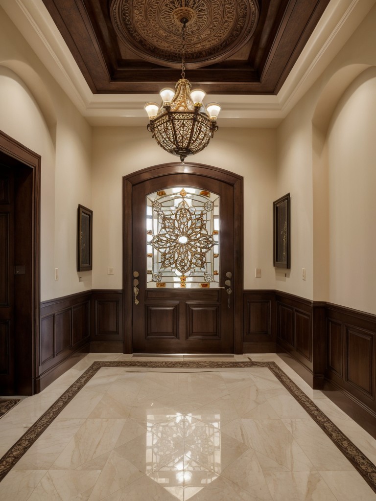 Consider installing a decorative ceiling medallion with intricate detailing in the foyer for an elegant touch that complements the overall Indian aesthetic.