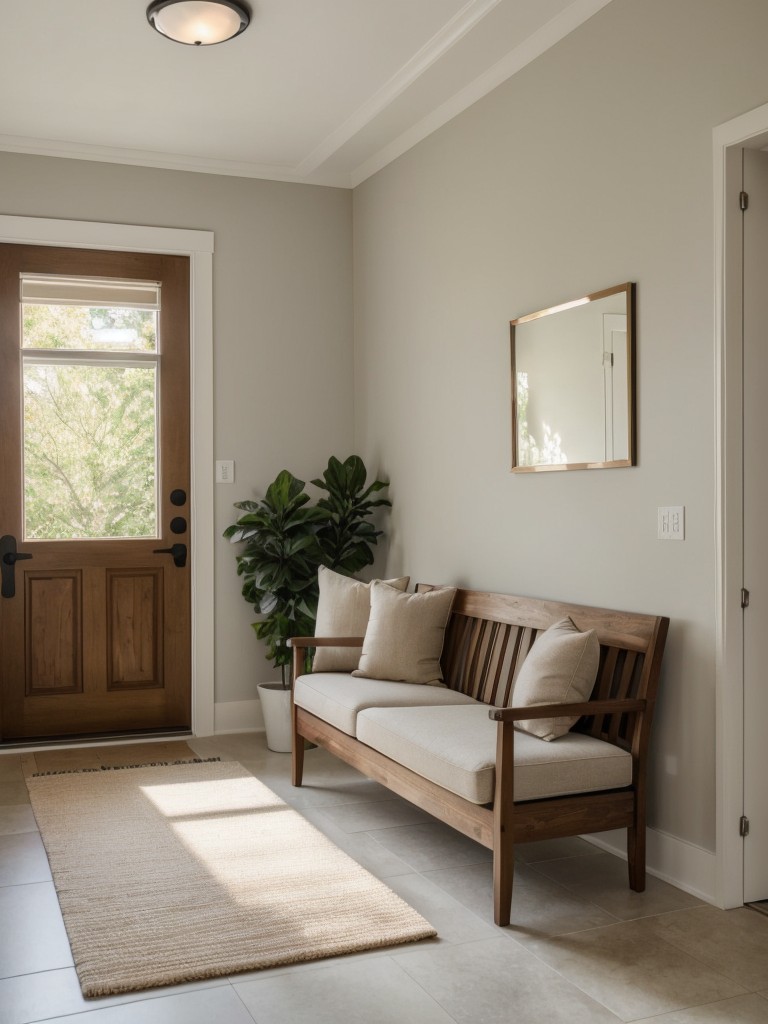 Create an informal seating area in the foyer with floor cushions or a comfortable bench, perfect for removing or wearing shoes before entering or leaving the apartment.