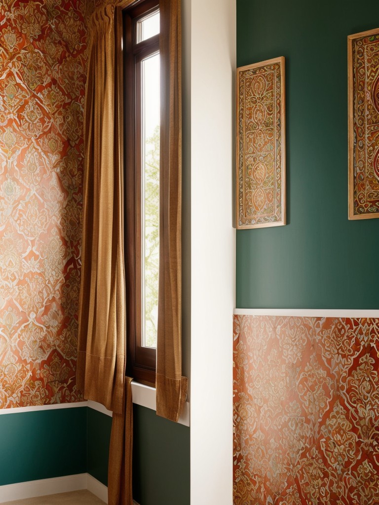 Make a bold statement with vibrant wallpaper featuring Indian motifs or opt for textured paint in earthy tones for a contemporary Indian aesthetic.