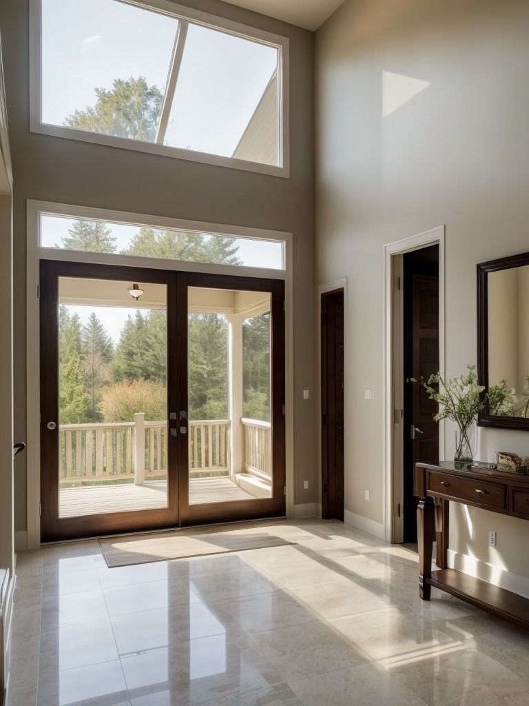 Maximize the use of natural light by installing a large mirror across from a window, making the foyer appear brighter and more spacious.