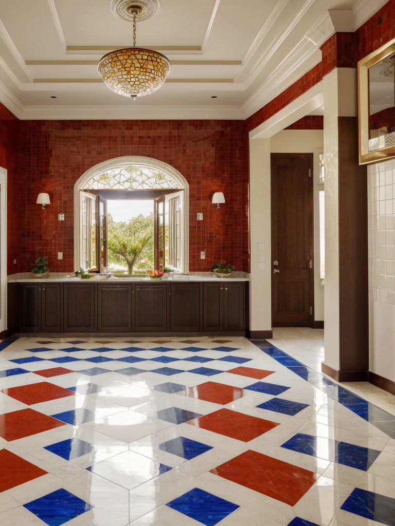 Use vibrant and colorful mosaic tiles for the flooring in the foyer area to introduce an element of Indian design and create a visually striking first impression.