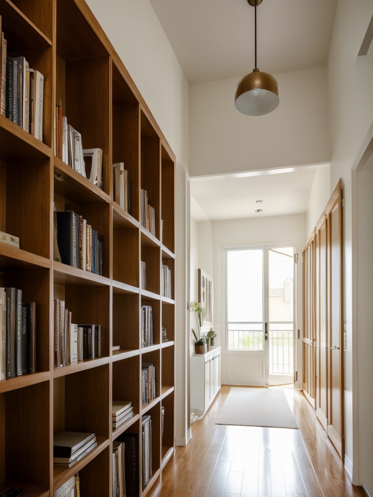 Consider using an open bookshelf or a room divider with storage cubbies to separate the foyer from the rest of the apartment.
