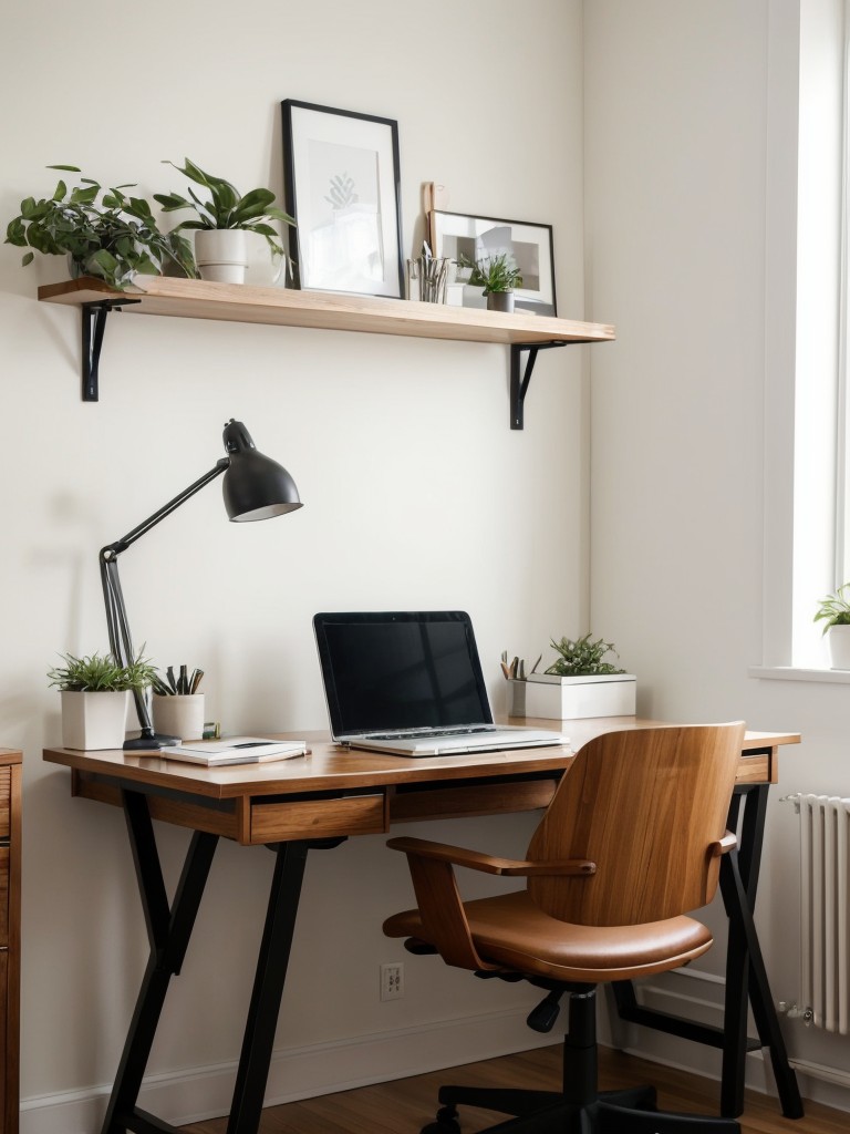 Create a designated work area by adding a small desk and a comfortable chair, ensuring productivity and organization in your studio apartment.