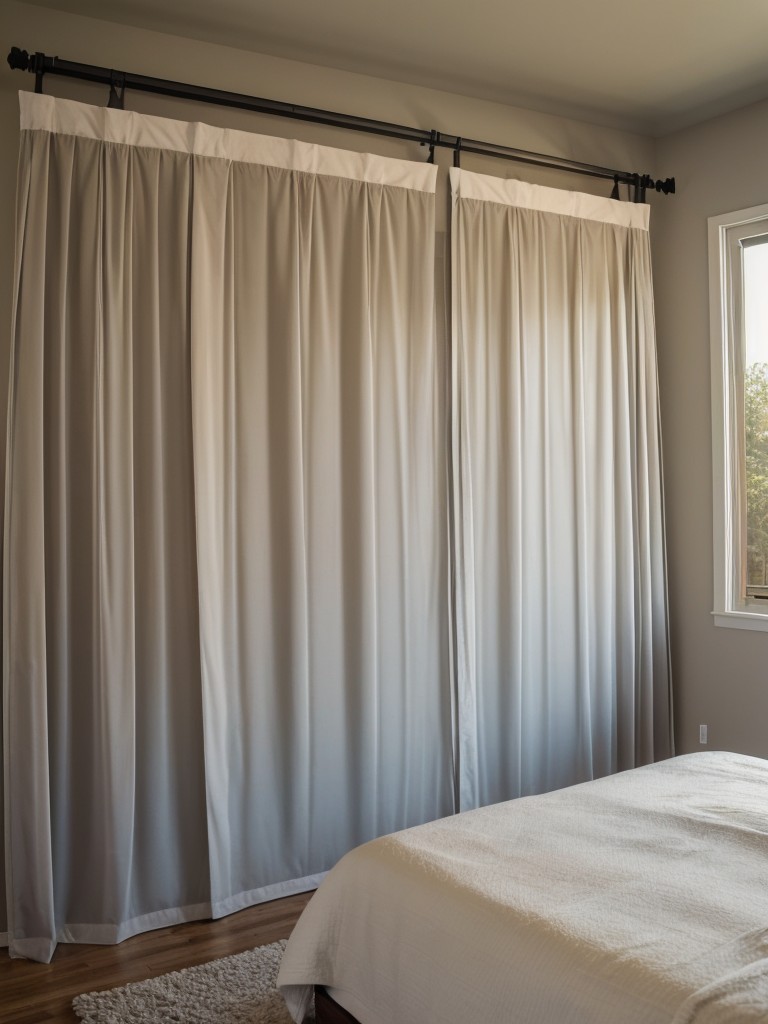 Hang curtains or install a room divider to create a sense of separation between your sleeping area and the rest of the space, achieving a cozy bedroom ambiance.