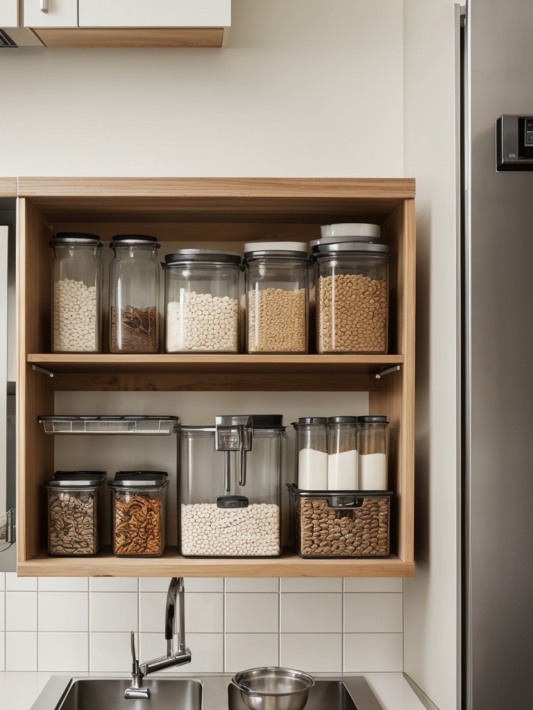 Opt for open shelving or hanging storage racks in the kitchen area, showcasing your favorite kitchenware and making it easily accessible.