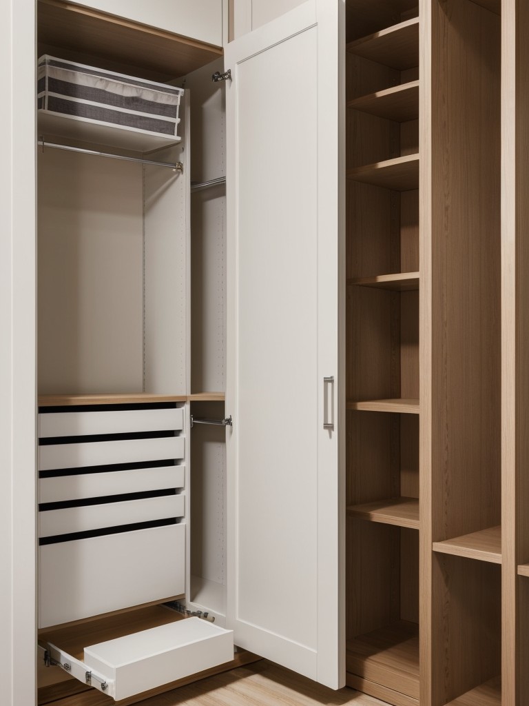 Opt for sleek, built-in storage solutions like wardrobe systems or custom closets to maximize storage options for your wardrobe and personal belongings.