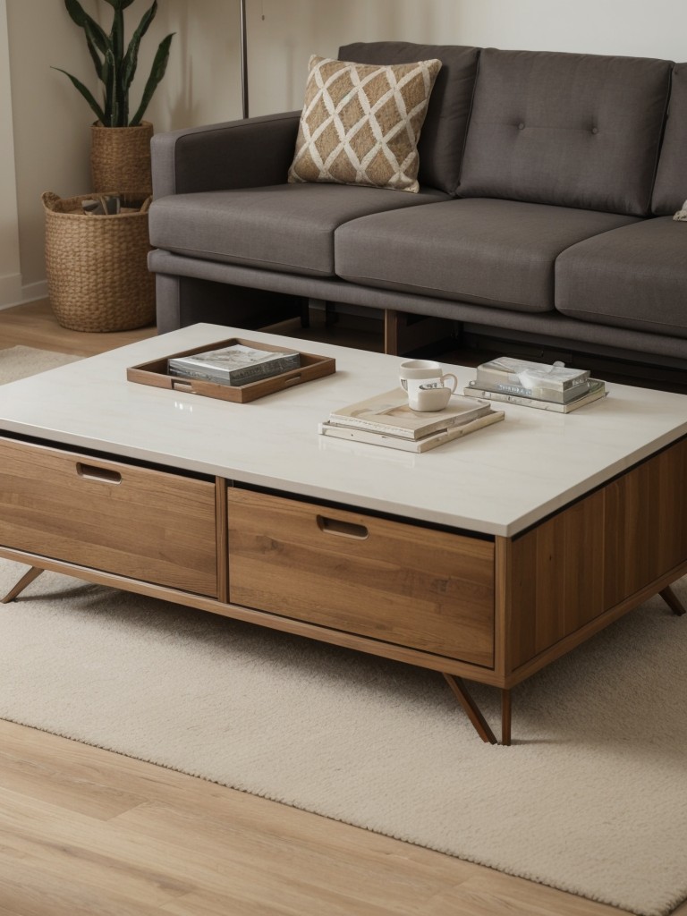 Utilize multi-functional furniture pieces to maximize space, such as a sofa that can convert into a bed or a coffee table with hidden storage compartments.